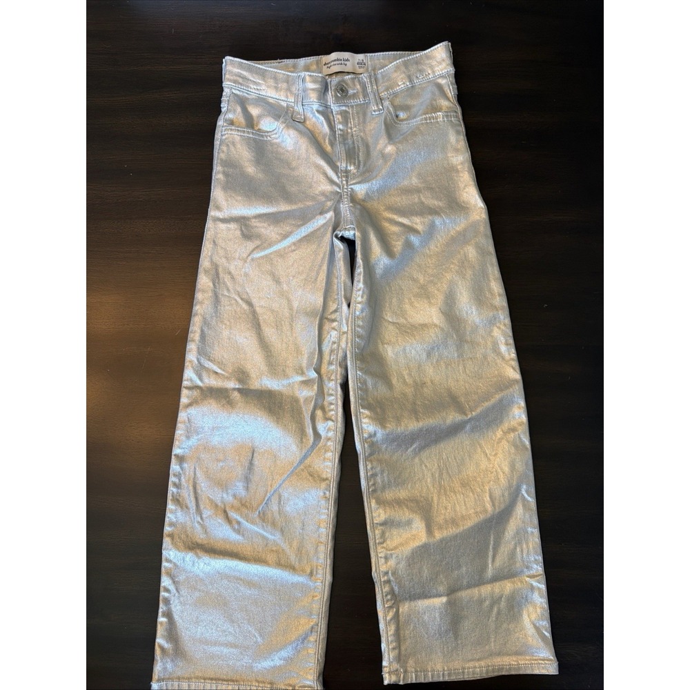 Abercrombie, Kids, Girls, Metallic Silver High-Rise Wide Leg Jeans Size 7 8 EUC